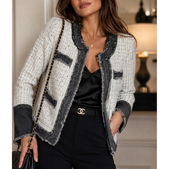 Nanette Lepore Jackets & Blazers - Nanette Lepore Boucle Tweed Blazer Jacket Ivory Black NWT Size Small
